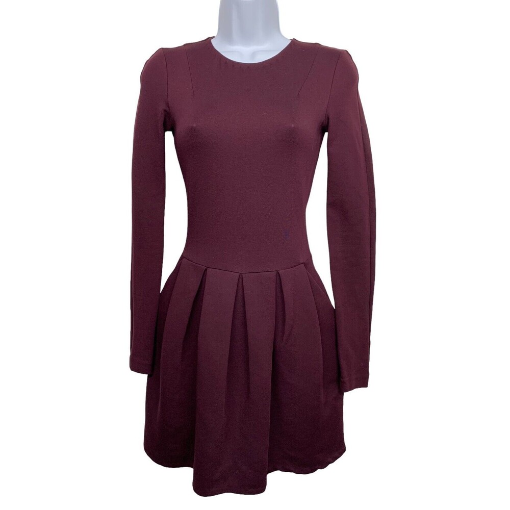 Wilfred Aritzia Women's size 00 Burgundy Fit & Flare Dress Japanese Fabric - Picture 3 of 11